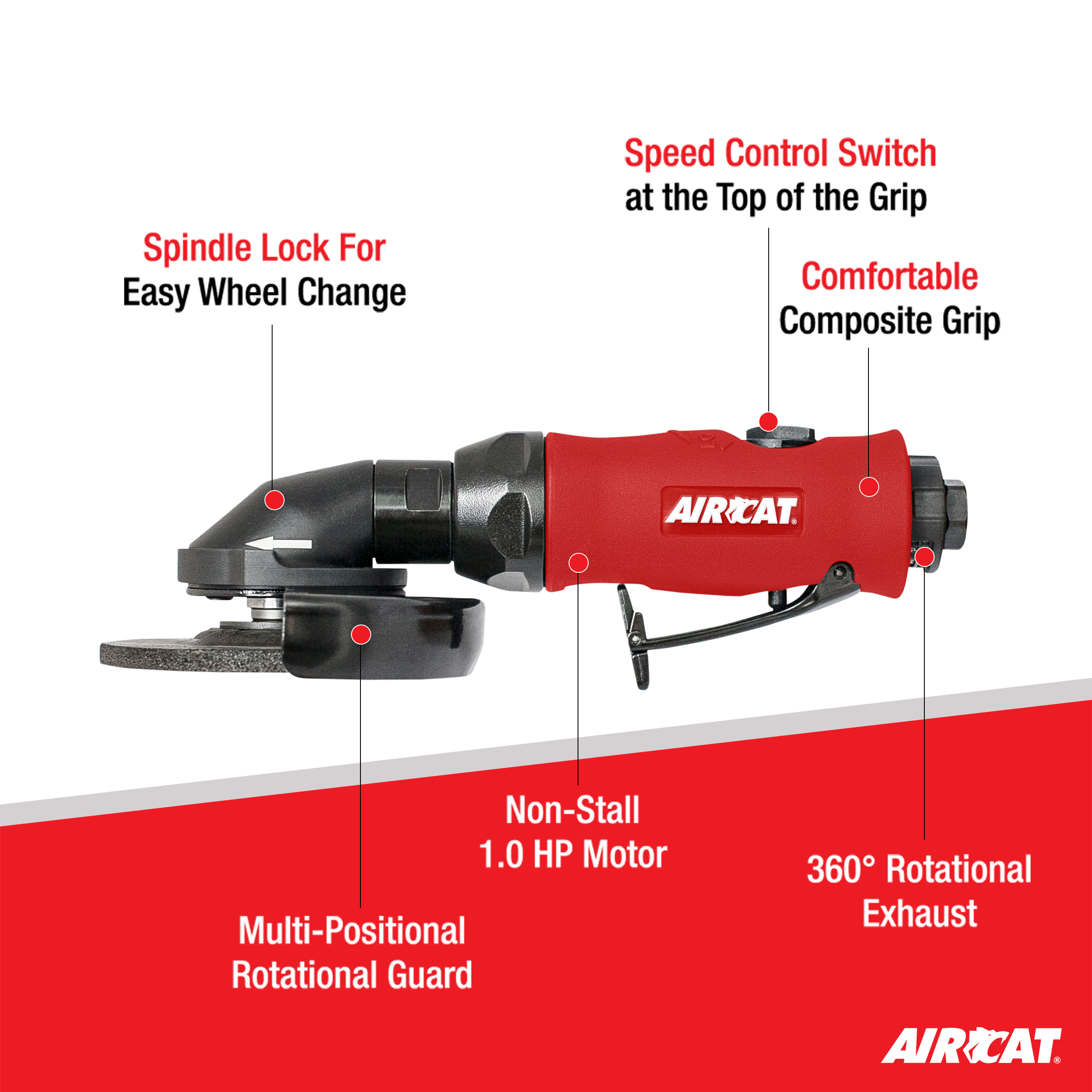 AIRCAT 1.0 HP 41/2″ ANGLE GRINDER WITH SPINDLE LOCK AIRCAT Official Site