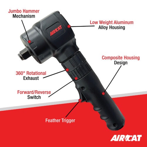 Aircat 1070 1/2-Inch Angle Impact Wrench Feature Callouts